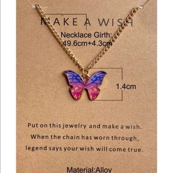 One Piece Random Color Enamel Butterfly ”Make a Wish” Necklace On Quote Card NEW - Picture 6 of 6